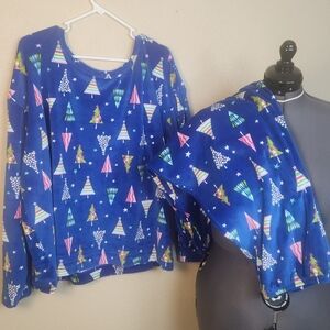 Sleep Chic Festive Blue Christmas Tree Pajama Set 3X (5843)